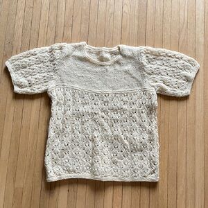 100% Wool, Hand Knit, Cream Short-Sleeve Women's Sweater Vest - Size M